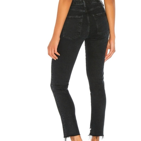 AGOLDE 30 Toni Mid Rise Straight Leg Jeans Feral Washed Black Raw Hem Distressed - Picture 3 of 9